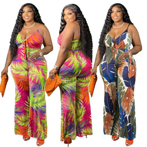 Plus Size Damen Sommer Tropical Flower Sling Sexy Overall