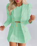 spring blazer long-sleeved solid color top with mini skirt two-piece suit