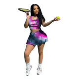 Women's Fashion Casual Sexy Tie Dye Club Style Slim Fit Sports Tank Top Culottes Two Piece