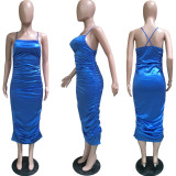 Women's Elastic Ladies Solid Low Back Strap Dress