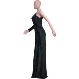 Women Fashion Casual Slash Shoulder Irregular Solid Dress Party Evening Dress