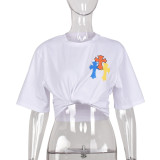 Women's Cross Crop Short Sleeve Round Neck Top T-Shirt