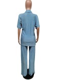 Casual Set Pleated Shirt Pants Tracksuit