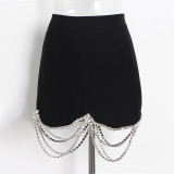Spring Rhinestone Chain Style Patchwork Suit + Short Bodycon Skirt