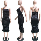 Women's Elastic Ladies Solid Low Back Strap Dress