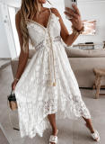 Summer lace suspenders large swing solid color long dress