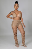 Women's Cutout See-Through Two Piece Beach Style Fishnet Hook Sexy Fashion Set