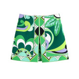 2022 spring women's clothing refreshing loose long-sleeved green printed shirt skirt suit women