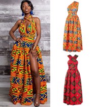 Maxi vestito africano elastico multi-modo irregolare con stampa digitale da discoteca per le donne