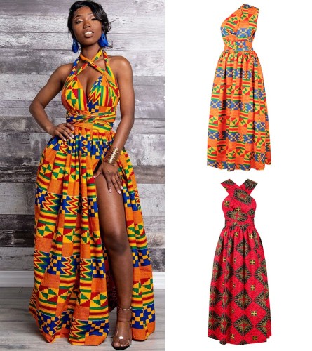 Nightclub Digital Printing Irregular Plus Size Multi-Way Elastic African Maxi Dress For Women