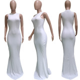 Women's fishtail long dress ribbed solid color sleeveless dress women