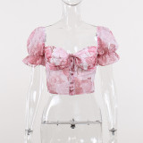 Retro idyllic large flower suspender top summer women's sexy chiffon shirt