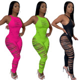 Women Fashion Sexy Hollow Solid Color Jumpsuit