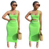 Women's Solid Color Cutout Casual Home Style Skirt Set Two Piece