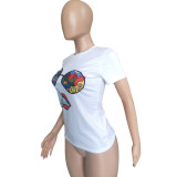Women's Home Cartoon Positioning Print Casual Cropped Top T-Shirt Women