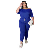 Short Sleeve Jumpsuit Women's Drawstring High Waist Slim Fit One-Piece Solid Track Pants