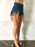 Women's Sexy Multi-Color Rope Style Fringe Denim Shorts