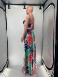 Women Summer Sexy Halter Print Long Slit Dress