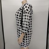 Fashion women's plaid three-quarter sleeve zipper dress