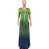 Women's Gradient Short Sleeve Fashion Loose Dress