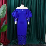 Off Shoulder Off Shoulder Bodycon Lace Patchwork Balloon Sleeve Gown Dress