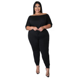 Short Sleeve Jumpsuit Women's Drawstring High Waist Slim Fit One-Piece Solid Track Pants