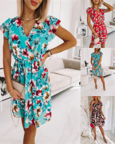Kurzärmliges Kleid mit Sommerdruck für Damen
