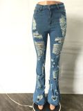 Fashion Versatile Slim Fit Sexy Stretch Ripped Micro Flare Jeans