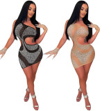 Women Sexy Beaded Cutout Bodycon Dress