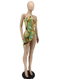 Fashion Ladies Sexy Print One Piece Bodysuit With Cover Dress Swimwear Two Piece Set