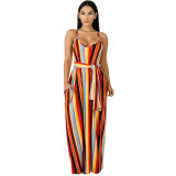 Women Summer Loose Striped Strap Maxi Dress