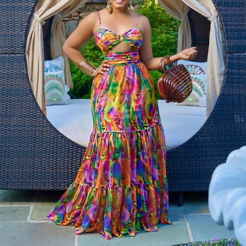 Summer Straps Print Sexy Fashion Style Maxi Dress