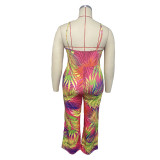 Plus Size Women's Summer Tropical Flower Sling Sexy Jumpsuit