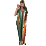 Women Summer Loose Striped Strap Maxi Dress