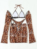 leopard mesh sexy four piece swimsuit bikini Set