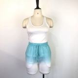 Fashionable sports suit vest gradient color shorts two-piece women's summer Set