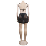 Sexy See-Through Beaded Sling Two-Piece Nightclub Skirt Set