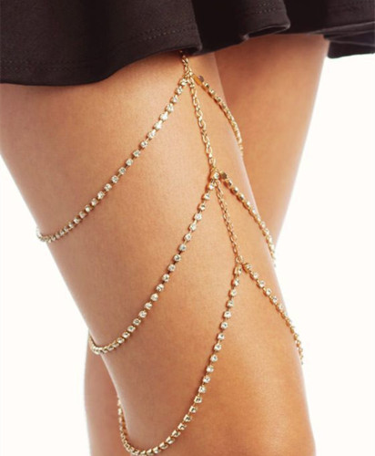 Accessori moda Catena per il corpo in stile discoteca stile sexy catena per gambe multistrato con trapano completo