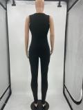 Women Casual Solid  Hollow Out Deep V Sleeveless Jumpsuit