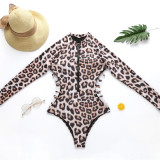 Snake print Swimsuit Women Leopard Print One Piece Bikini Long Sleeve Swimwear