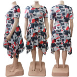 Fashion Plus Size Women's Printed Irregular Fitted Pocket Dress