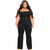 Fashion Plus Size Women's Slim Fit Solid Color Sleeveless Two Piece Pants Set