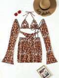 leopard mesh sexy four piece swimsuit bikini Set
