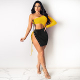 Women Sexy Cut Out One Shoulder Lace-Up Mini Dress