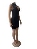 Women Half Turtleneck Sleeveless Sexy Cutout Bodycon Dress