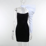 Spring Summer  sexy one-shoulder bow Sleeve Strapless mini dress two-piece dress