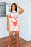 Women's Bikini Style Print Short Sleeve Bodycon Dress