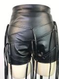 Women's Sexy PU Leather Pants Leather Rope Tassels Woven Low Waist Summer Shorts