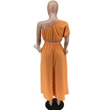 Women Split Solid  Slash Shoulder Pocket Dress