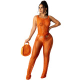 Women's Sexy Solid Color Knitting Cutout Casual One Piece Beach Jumpsuit